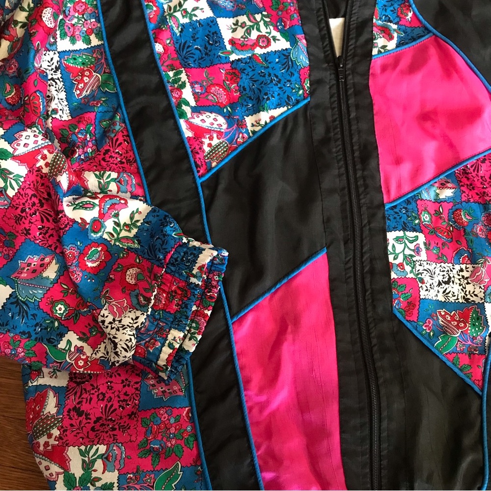 RESERVED vintage Color block nylon window breaker jacket XL pink floral - Picture 2 of 4